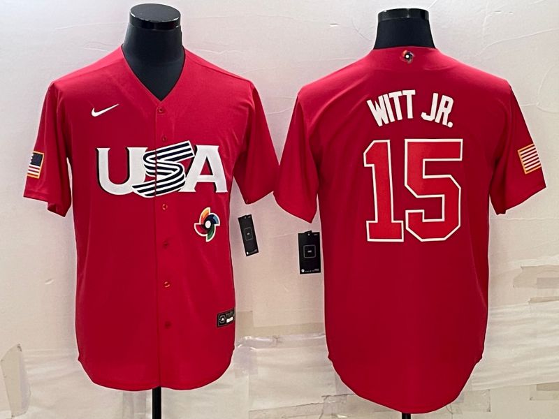 Men 2023 World Cub USA #15 Witt jr Red Nike MLB Jersey9->more jerseys->MLB Jersey